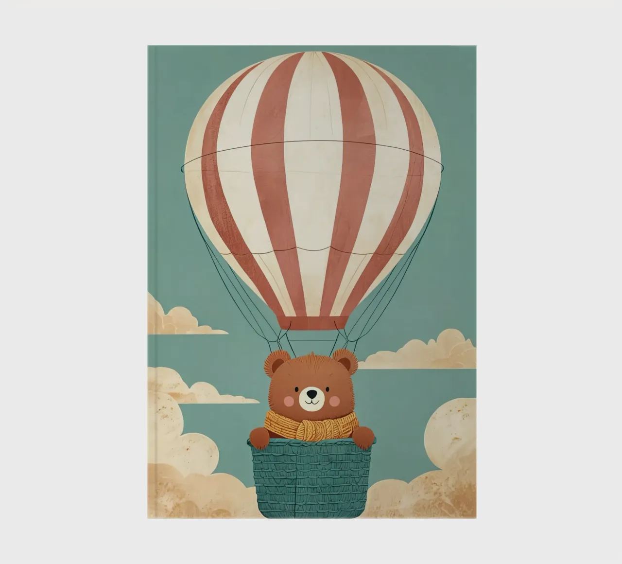 Illustrazione di un orso in mongolfiera diario da 🐹 BABY ART PRINTS