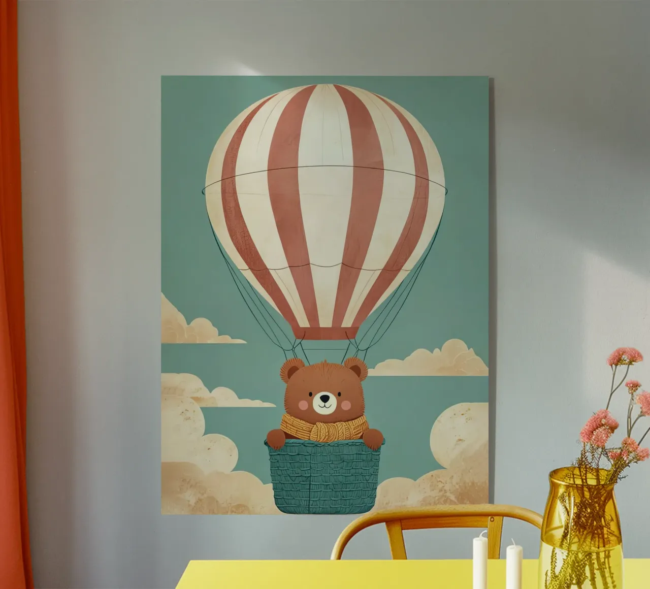 Illustrazione di un orso in mongolfiera plexiglass da BABY ART PRINTS