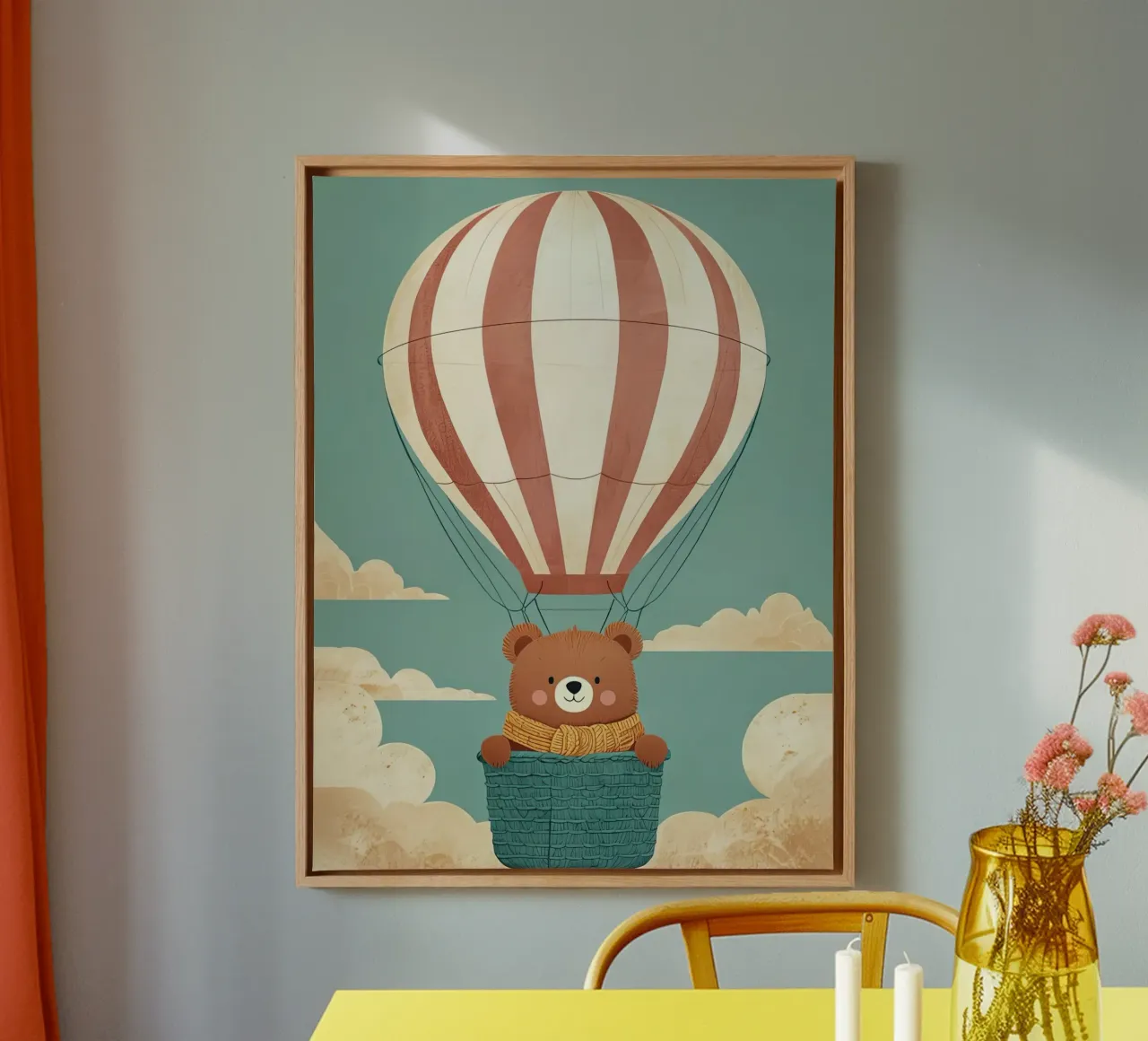 Illustrazione di un orso in mongolfiera tela con Cornice a cassetta da 🐹 BABY ART PRINTS