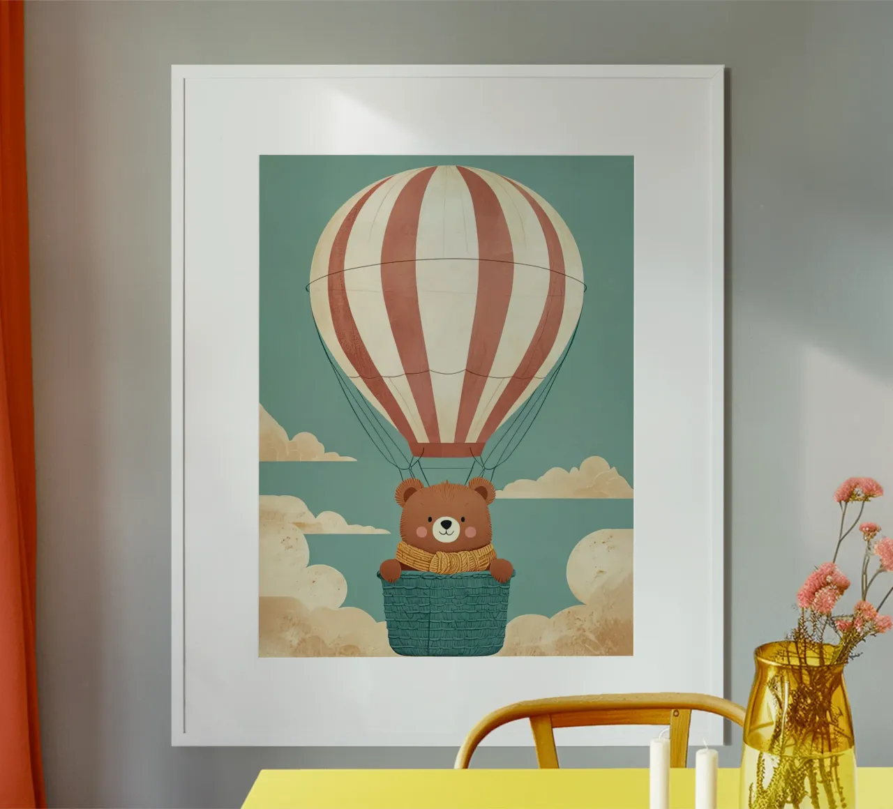 Illustrazione di un orso in mongolfiera carta hahnemühle da BABY ART PRINTS