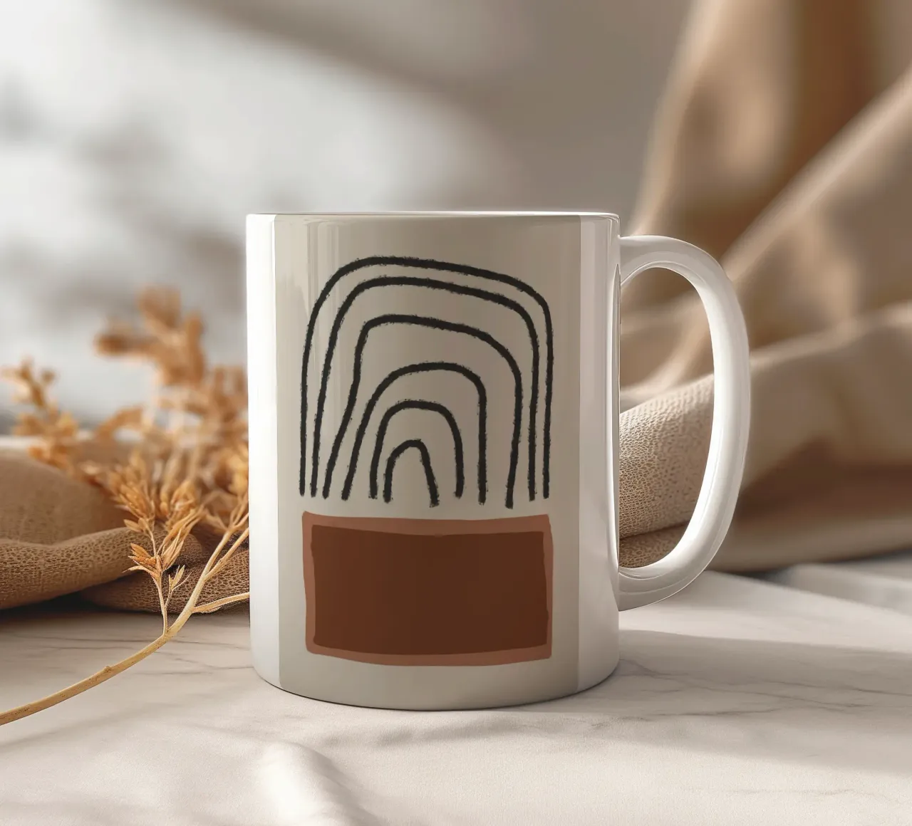 Abstract painting with organic shapes in earth tones tazza in ceramica da Imaginative