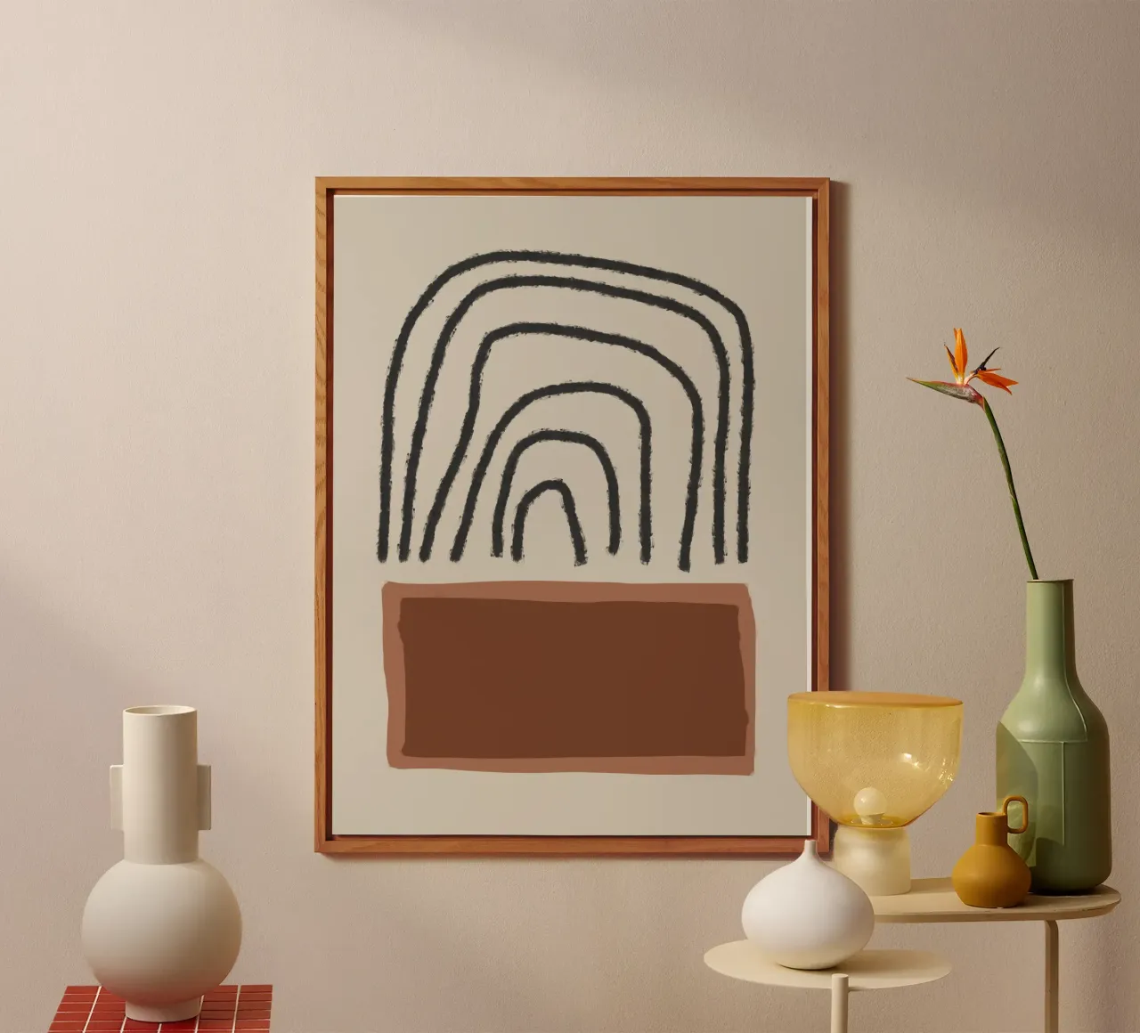 Abstract painting with organic shapes in earth tones alluminio dibond da Imaginative