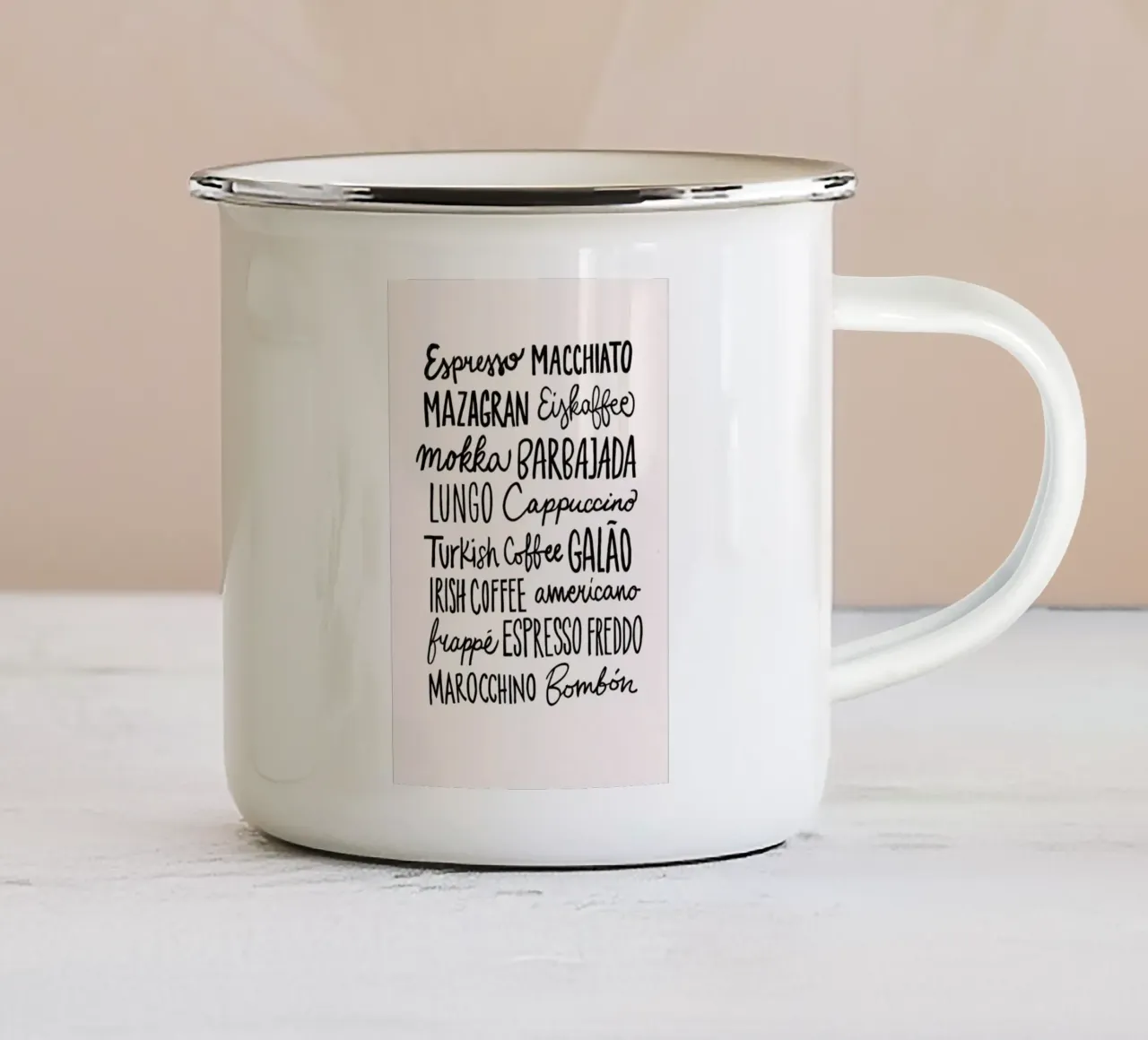 Coffee Menu enamel mug by Pure