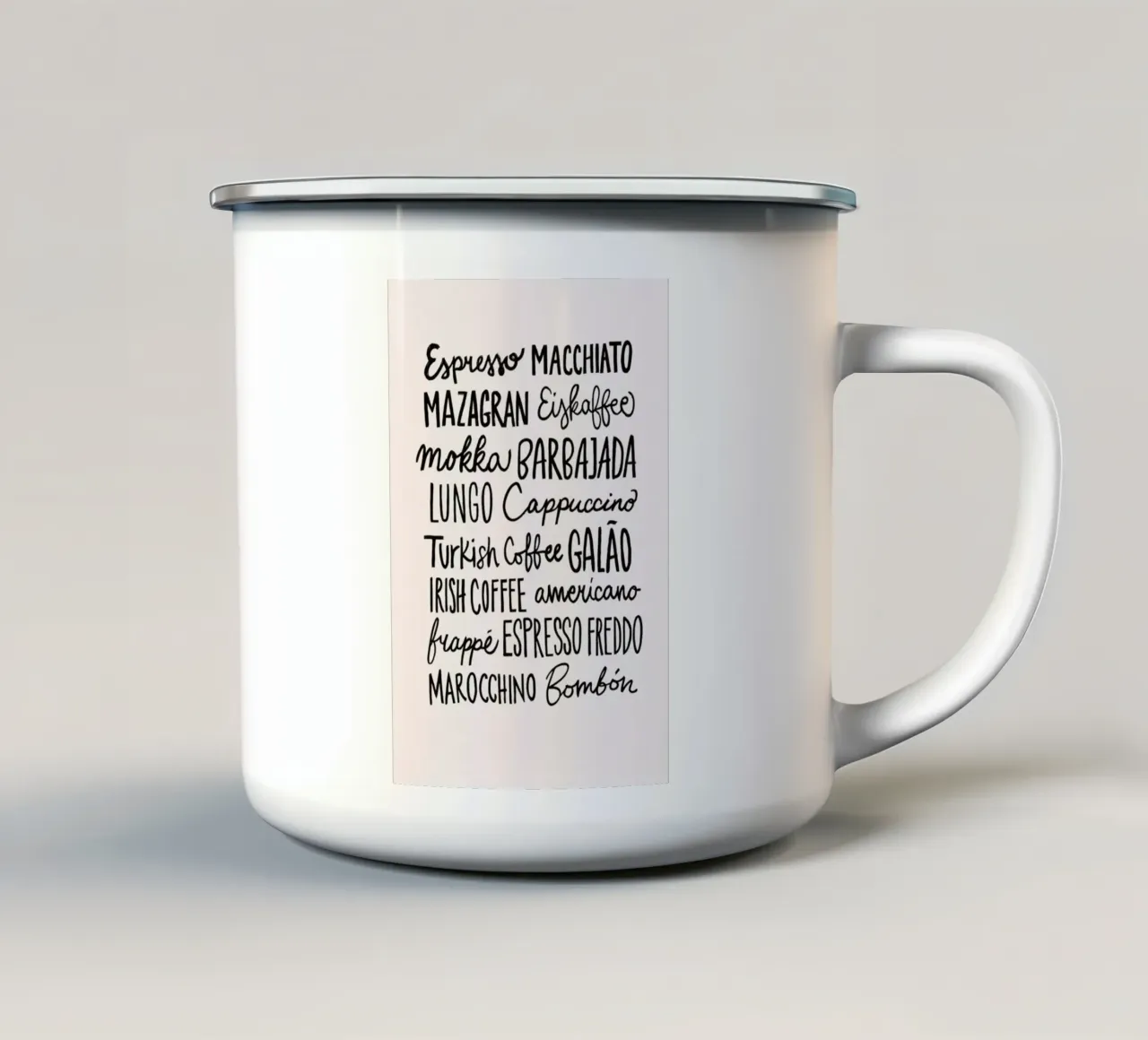 Coffee Menu enamel mug by Pure