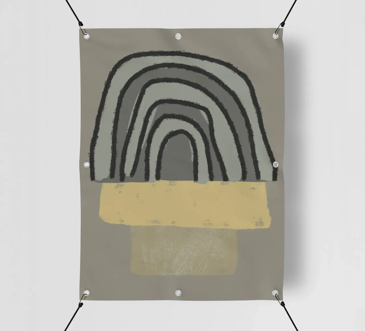 Organic and geometric shapes in green and yellow telo in pvc da Imaginative