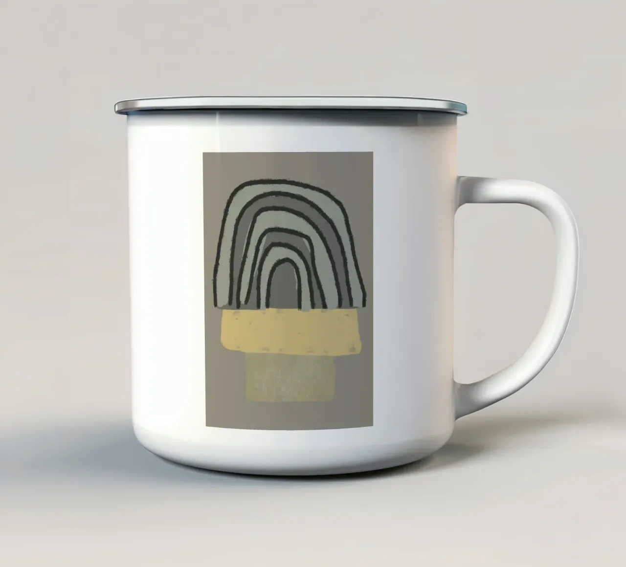 Organic and geometric shapes in green and yellow emaille mok van Imaginative