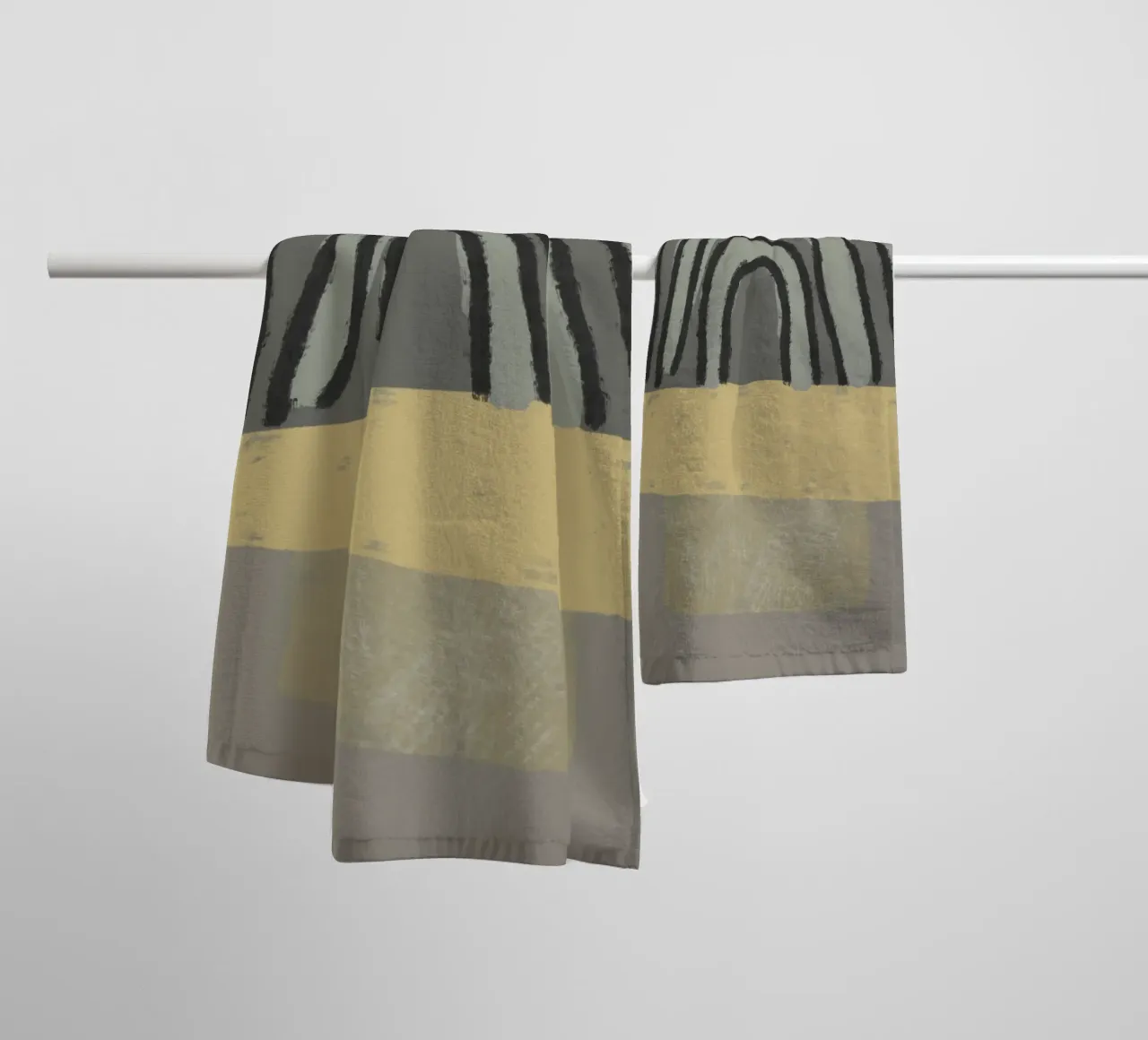 Organic and geometric shapes in green and yellow asciugamano da bagno da Imaginative