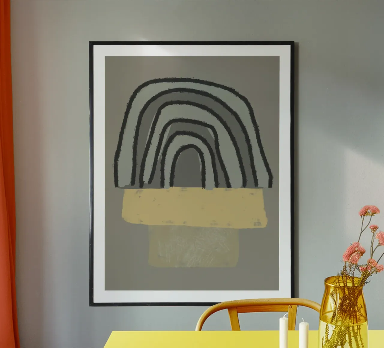 Organic and geometric shapes in green and yellow carta hahnemühle da Imaginative