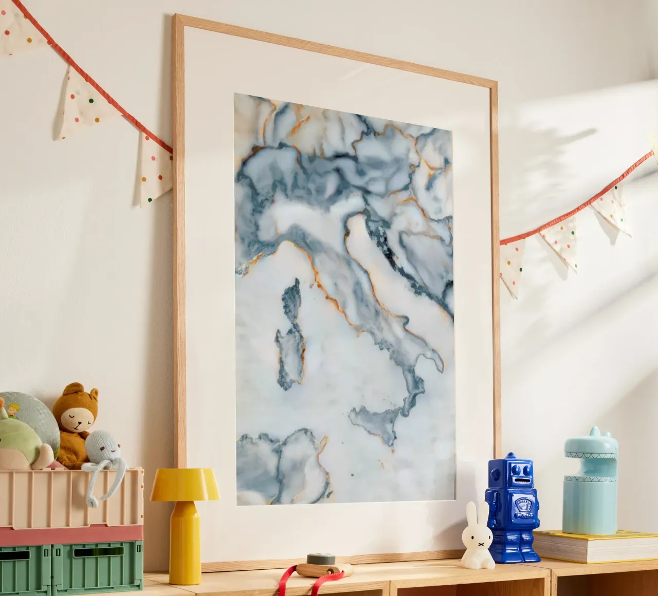 Italy Marble Map poster con telaio in alluminio da Octavian