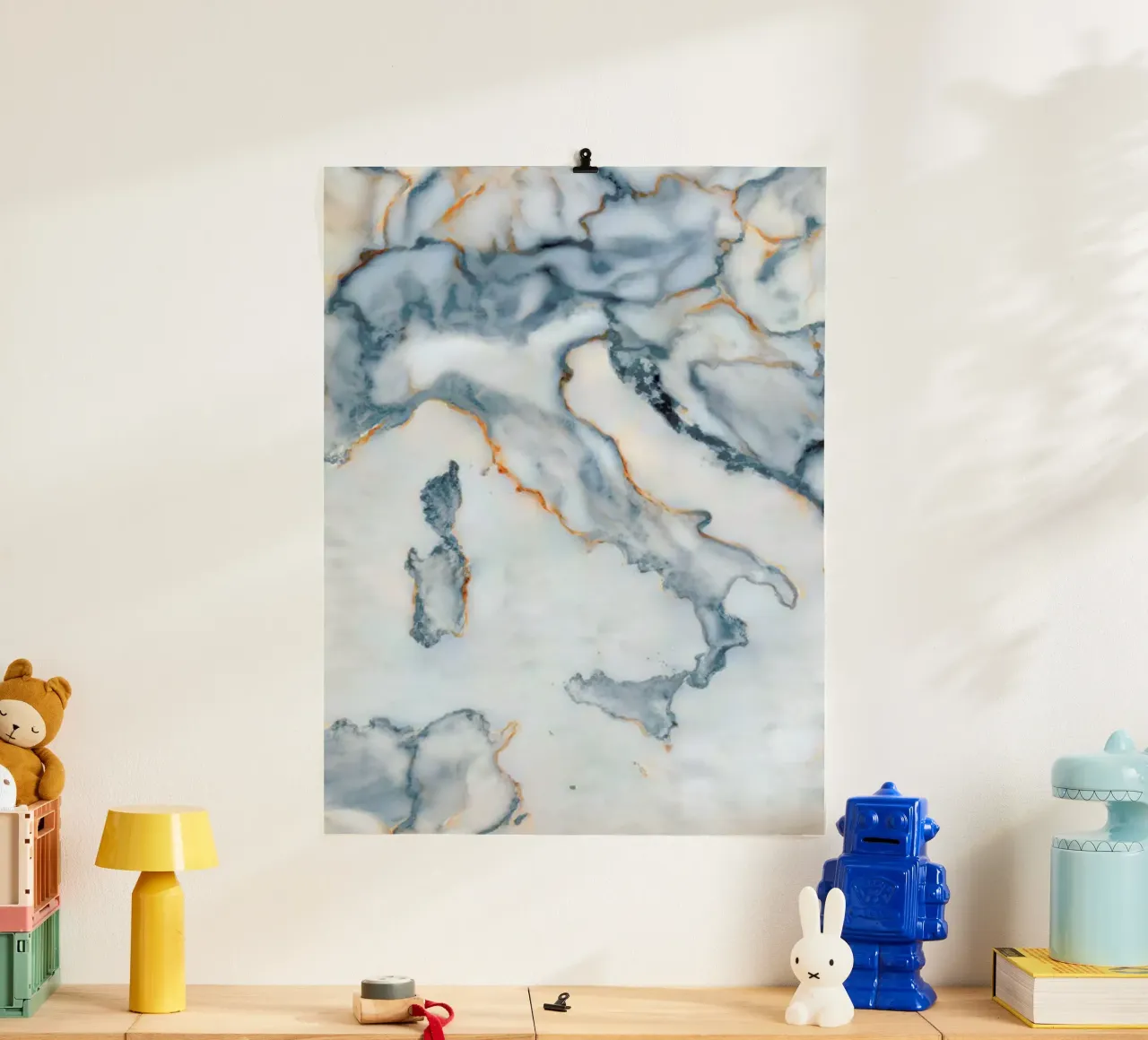 Italy Marble Map poster con telaio in alluminio da Octavian