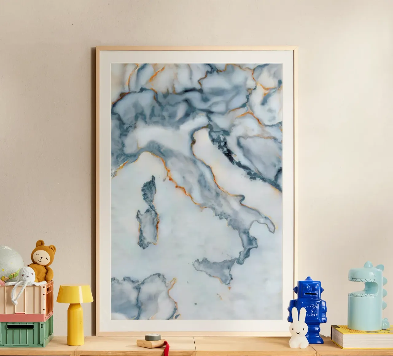 Italy Marble Map poster con telaio in alluminio da Octavian