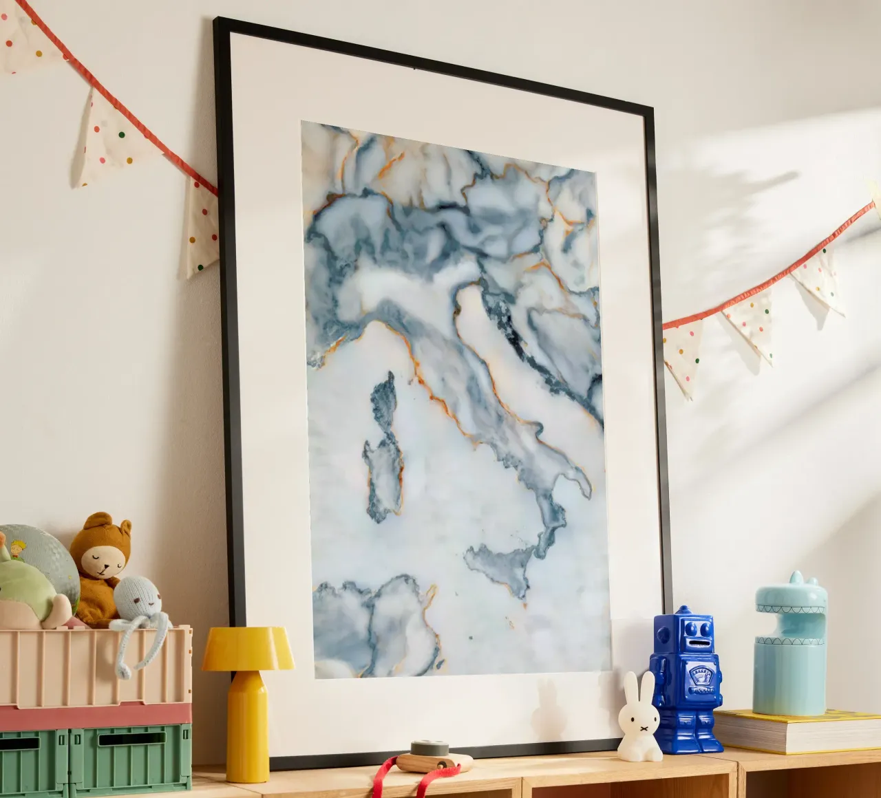 Italy Marble Map poster con telaio in alluminio da Octavian