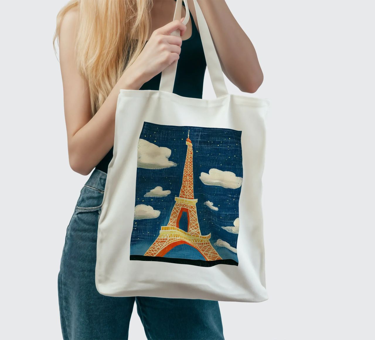Torre Eiffel di notte borsa in juta da Curious Canvas