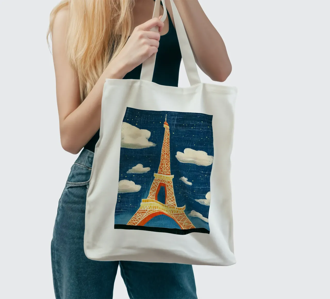 Torre Eiffel di notte borsa in juta da Curious Canvas
