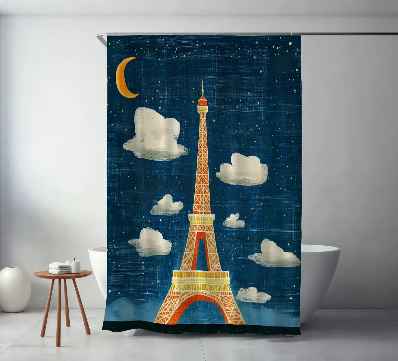 Torre Eiffel di notte tenda da doccia da Curious Canvas