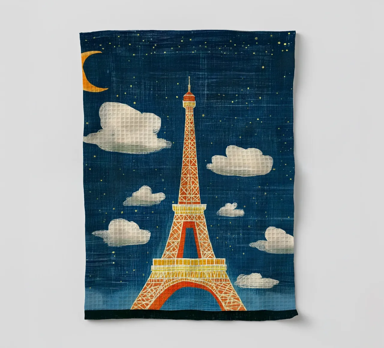 Eiffel Tower at night tea towel by Curious Canvas