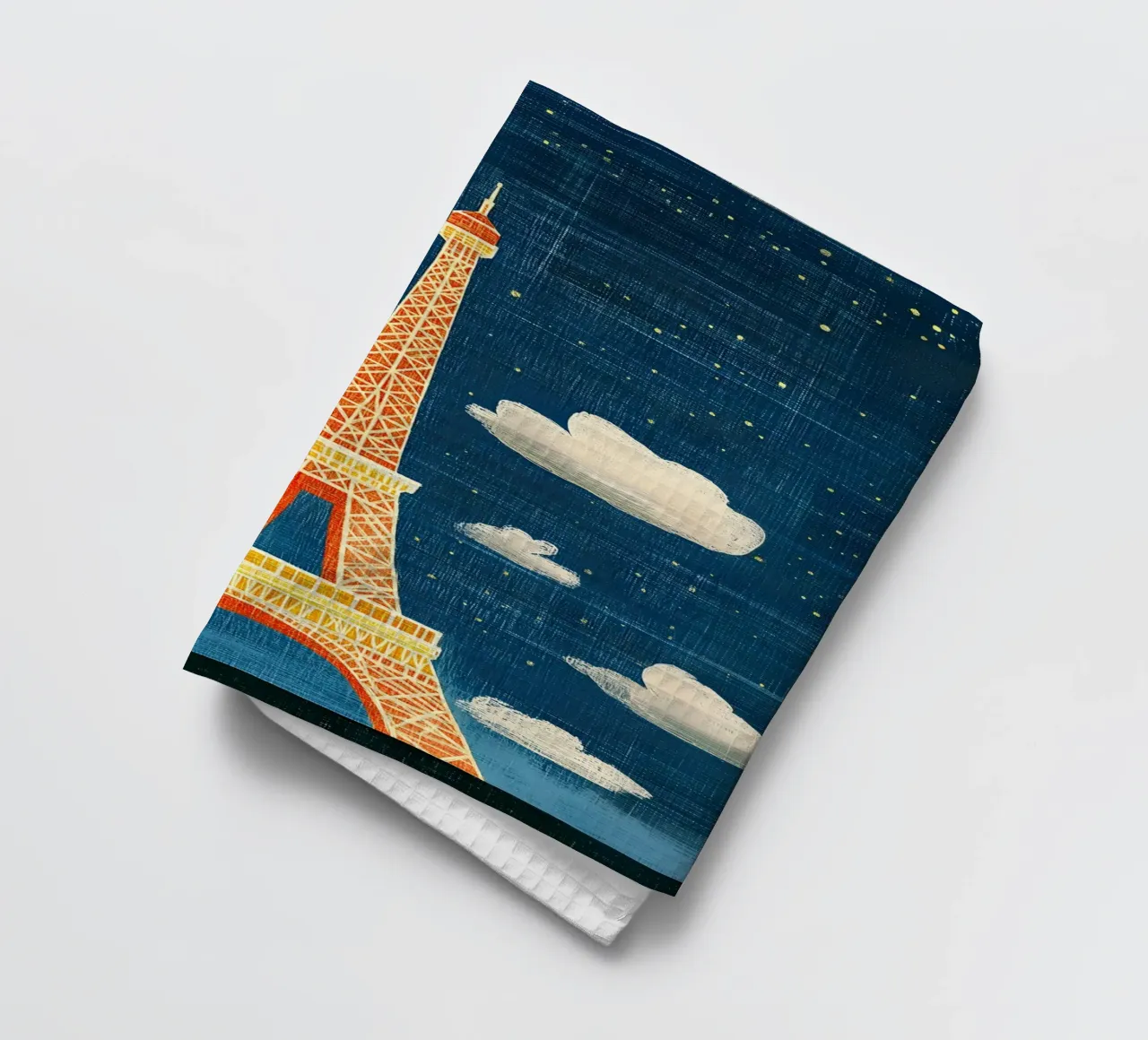 Eiffel Tower at night tea towel by Curious Canvas