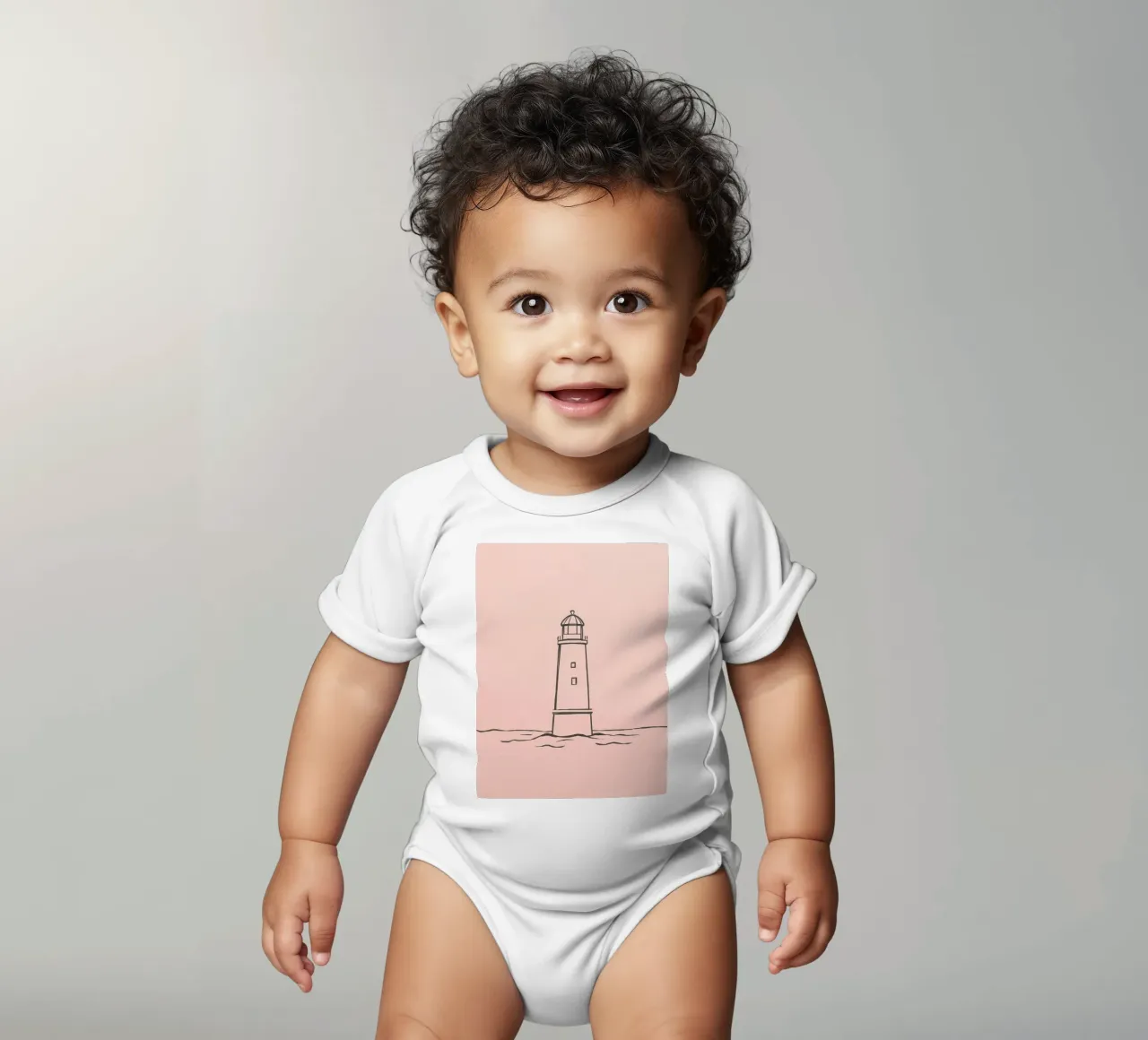 Lighthouse standing tall in calm waters at dusk short-sleeve baby romper by DesignDoodle