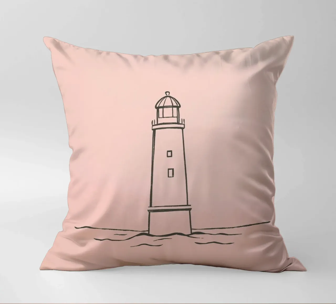 Lighthouse standing tall in calm waters at dusk decorative cushion by DesignDoodle
