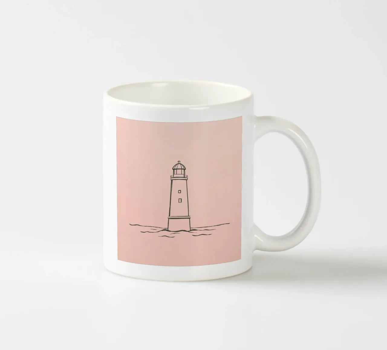 Lighthouse standing tall in calm waters at dusk ceramic mug by DesignDoodle