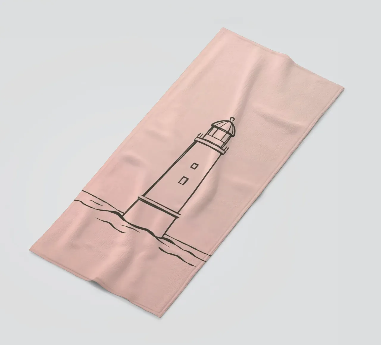 Lighthouse standing tall in calm waters at dusk beach towel by DesignDoodle