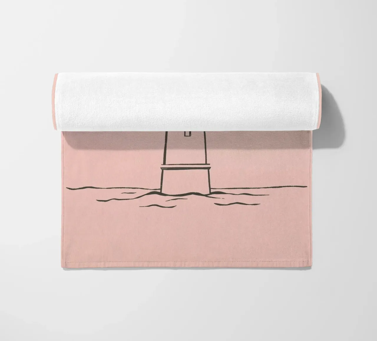 Lighthouse standing tall in calm waters at dusk beach towel by DesignDoodle