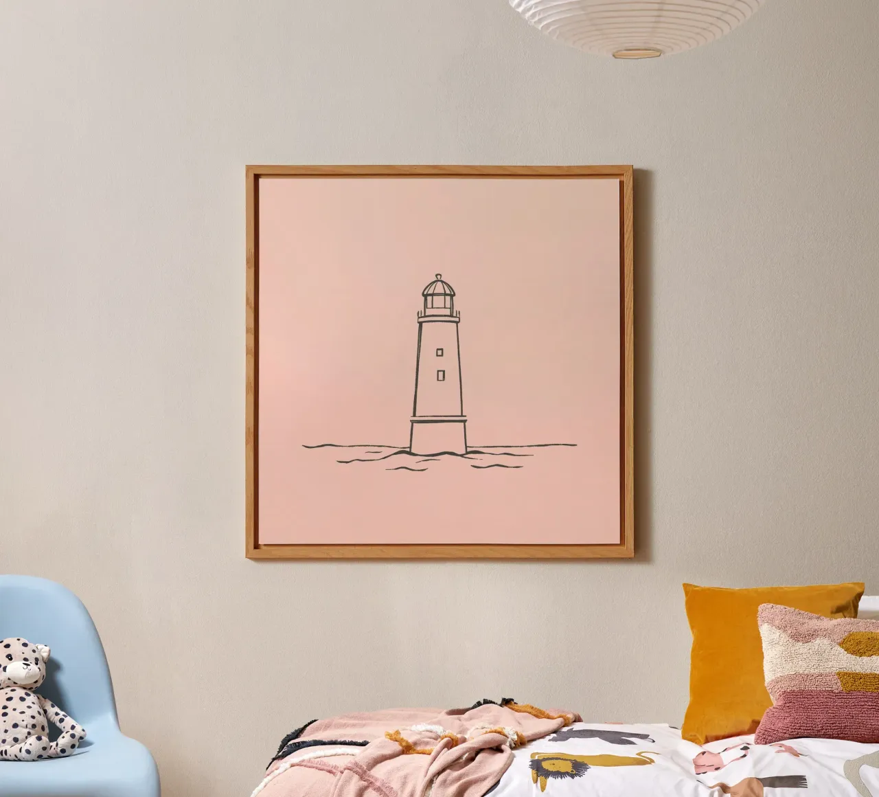 Lighthouse standing tall in calm waters at dusk alu-dibond by DesignDoodle