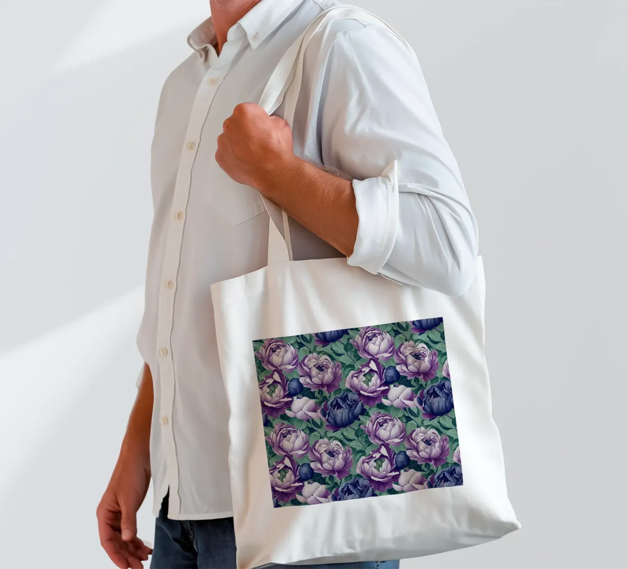 Peonie antiche borsa in juta da Nina May Design Studio
