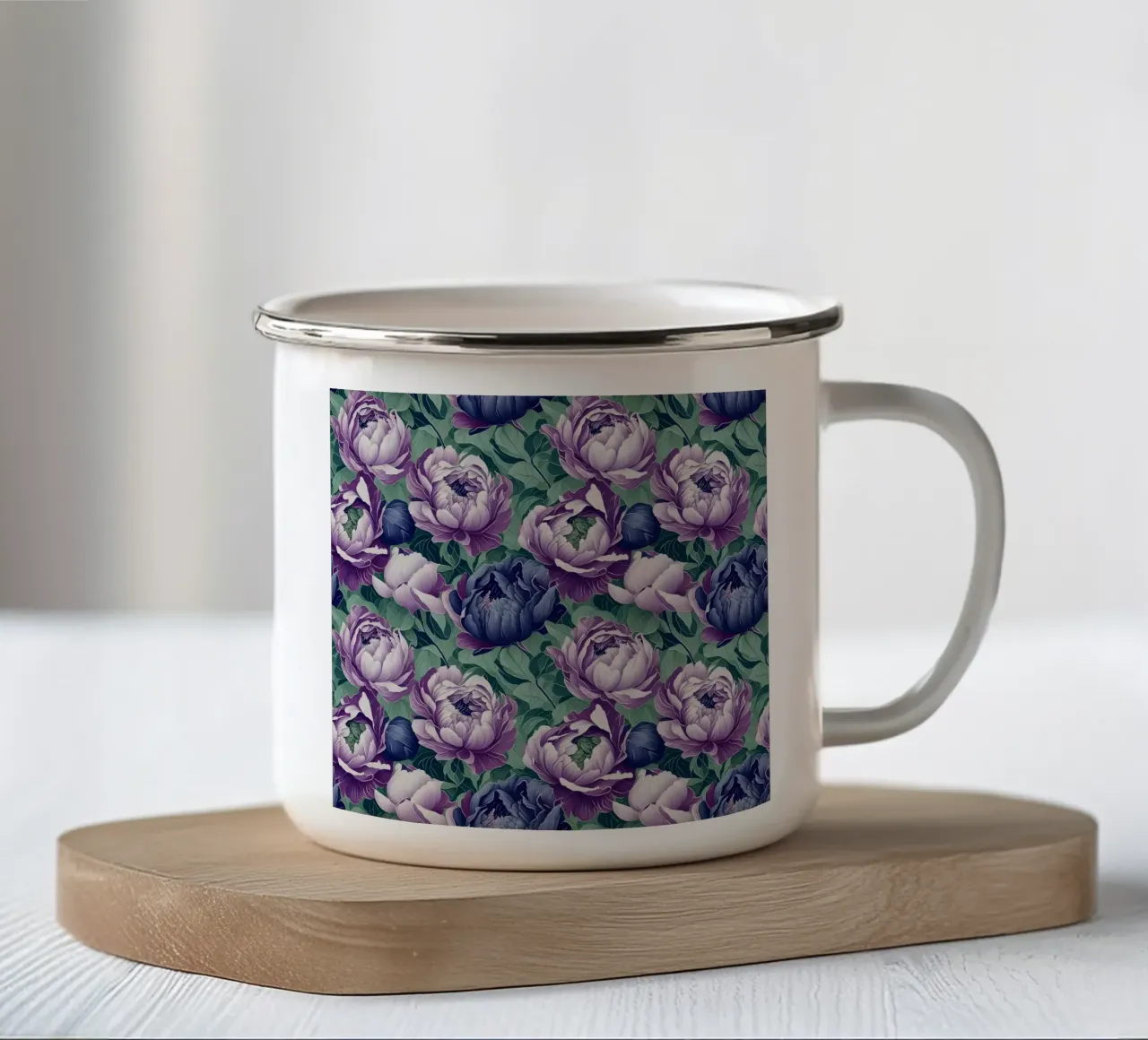 Peonie antiche tazza in smalto da Nina May Design Studio
