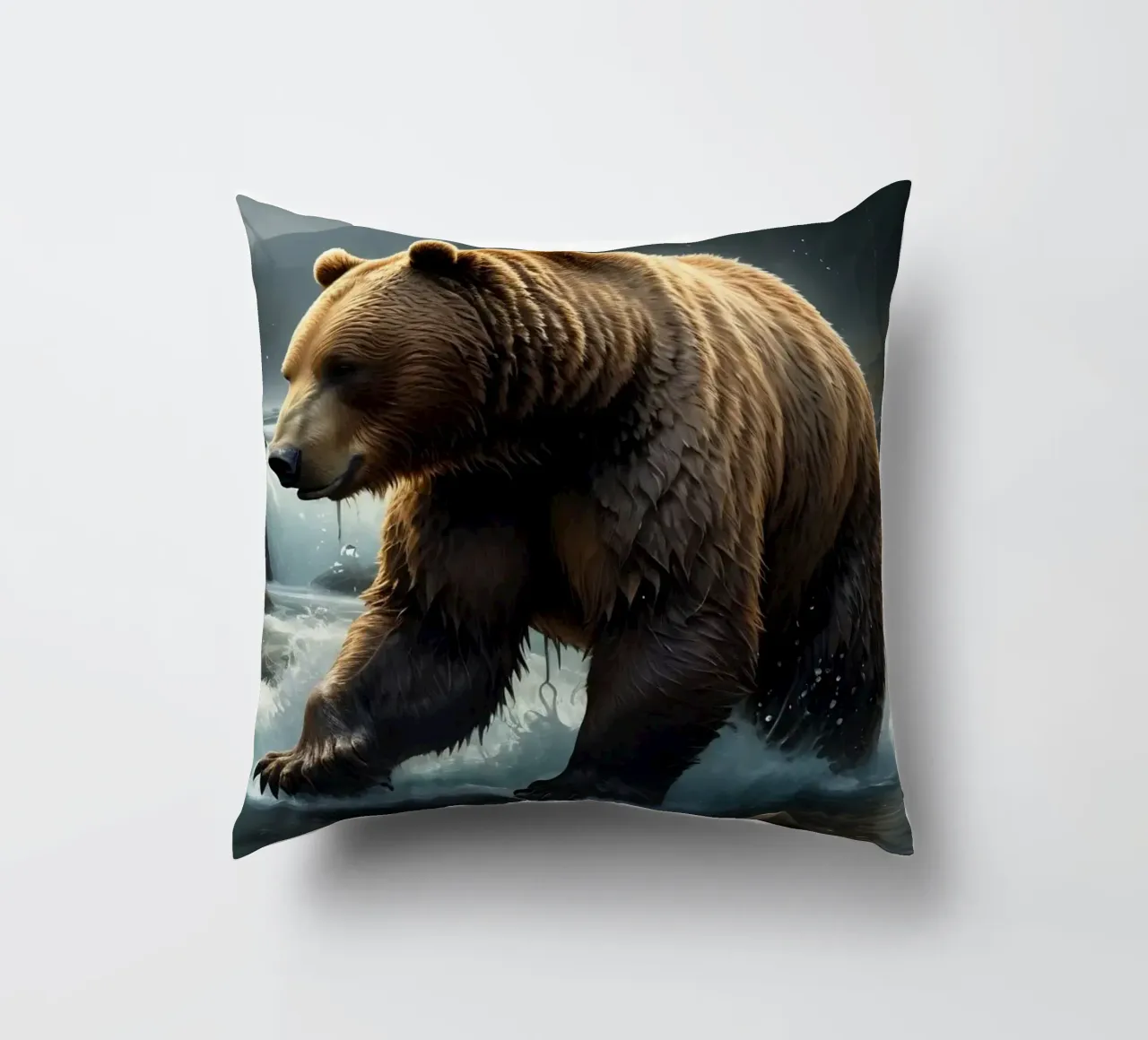 Orso bruno in un fiume di montagna cuscino da Wild Beauty