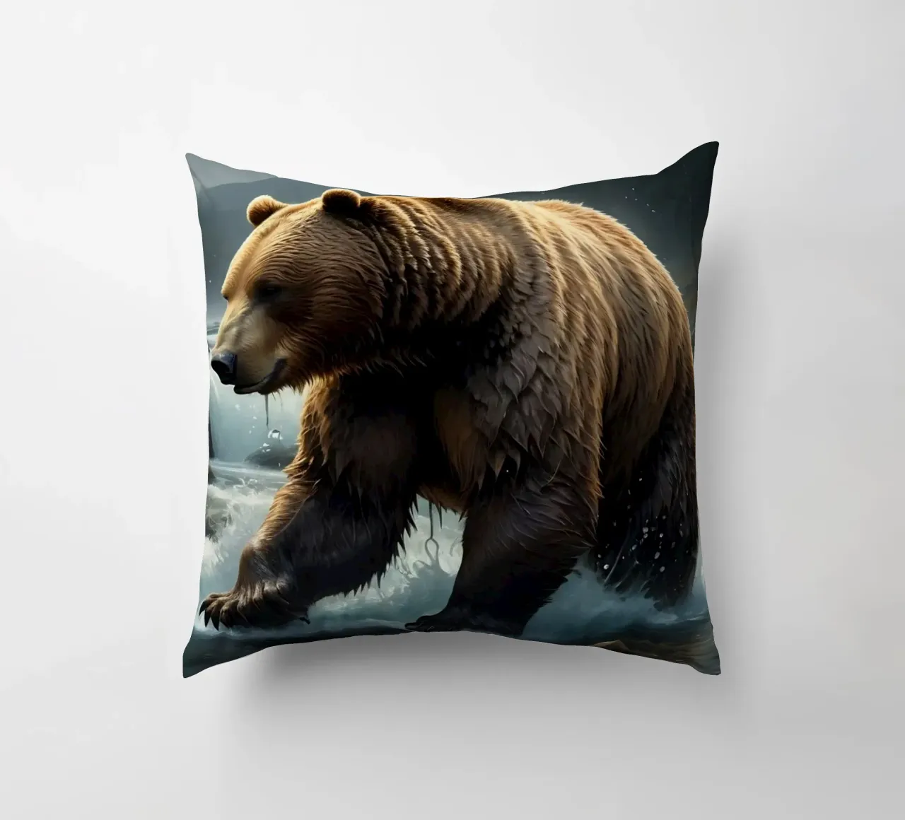 Orso bruno in un fiume di montagna cuscino da Wild Beauty