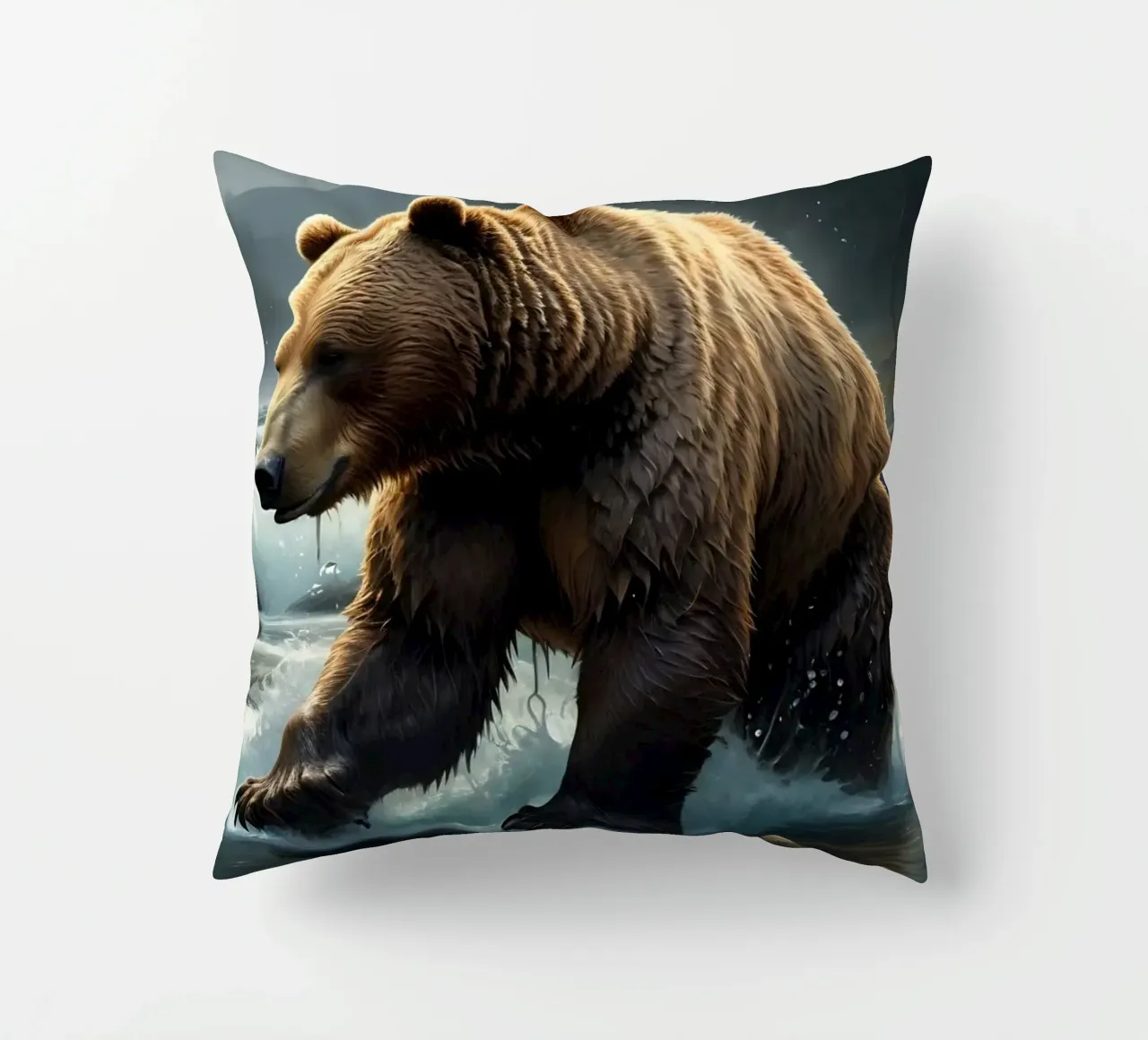 Orso bruno in un fiume di montagna cuscino da Wild Beauty