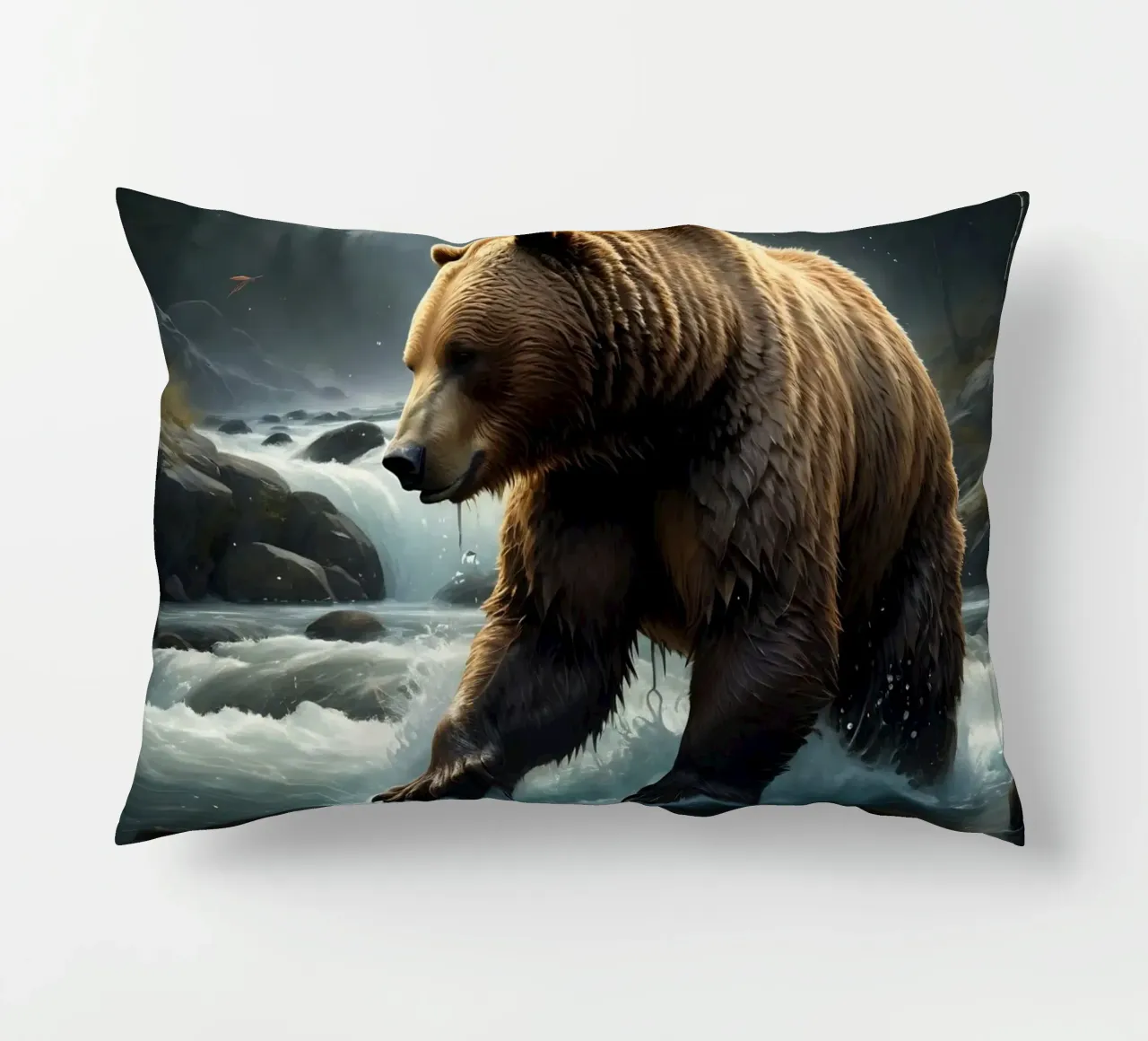 Orso bruno in un fiume di montagna cuscino da Wild Beauty