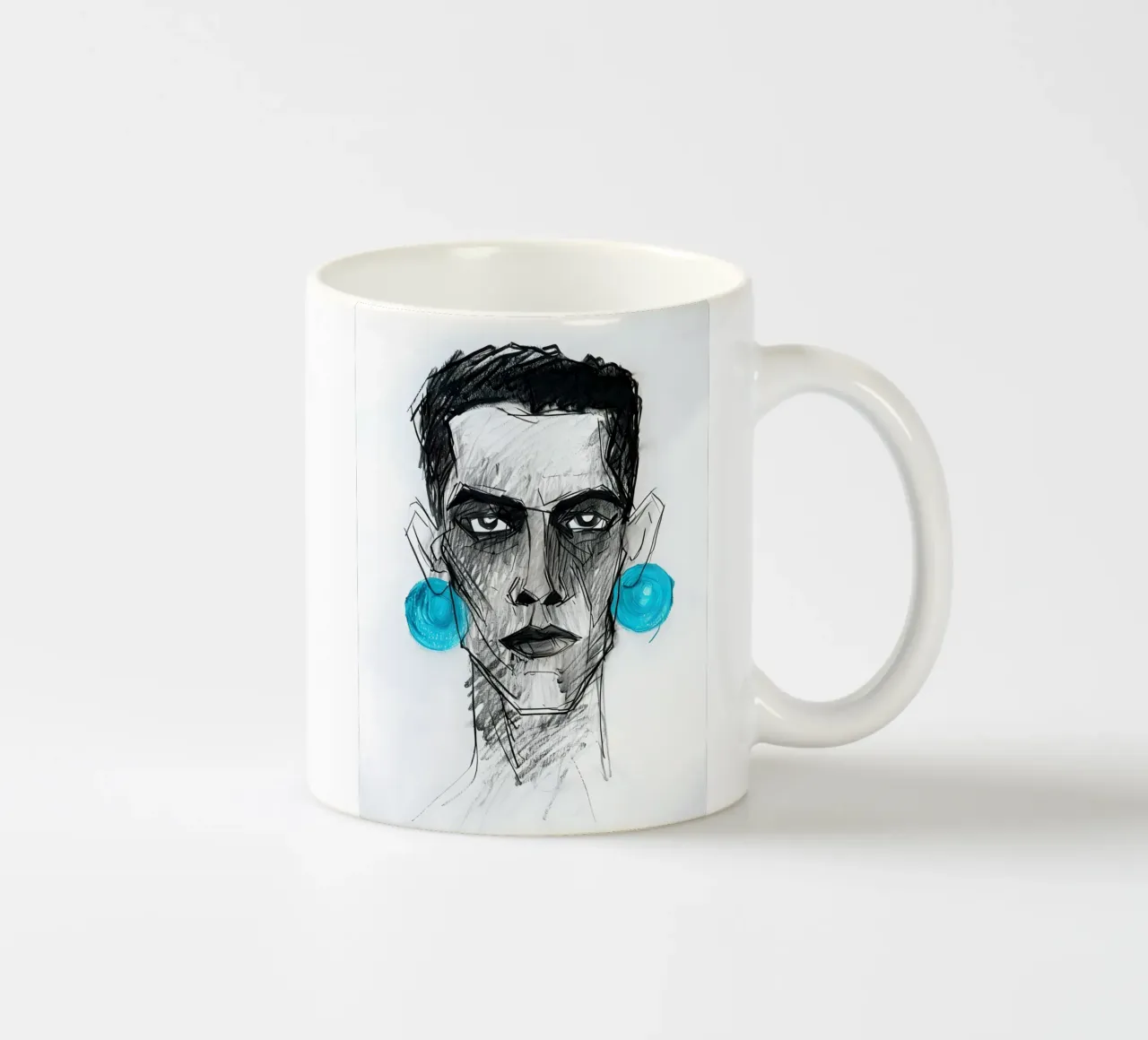 Ritratto in carboncino con orecchini in turchese tazza in ceramica da 🎁 ARTVI-SHOP