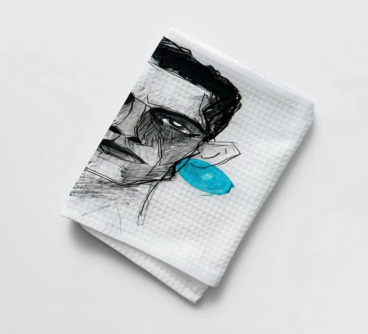 Ritratto in carboncino con orecchini in turchese canovaccio da cucina da 🎁 ARTVI-SHOP