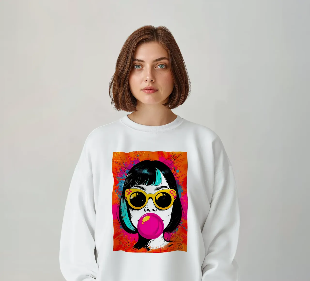 Ragazza pop art con gomma da masticare felpa da 🎁 ARTVI-SHOP