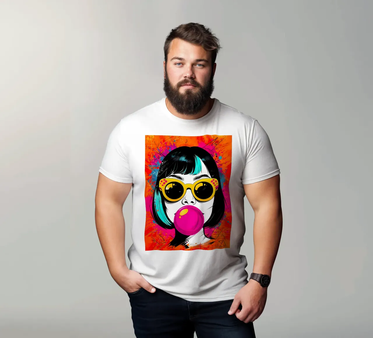 Ragazza pop art con gomma da masticare t-shirt da 🎁 ARTVI-SHOP
