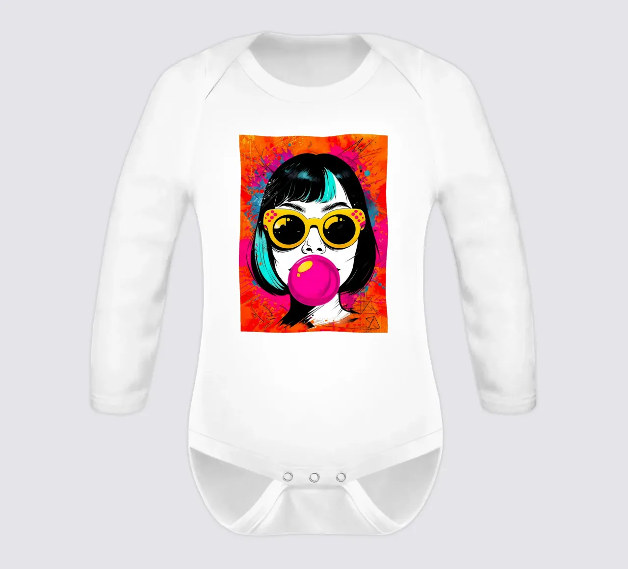 Ragazza pop art con gomma da masticare body neonato maniche lunghe da 🎁 ARTVI-SHOP