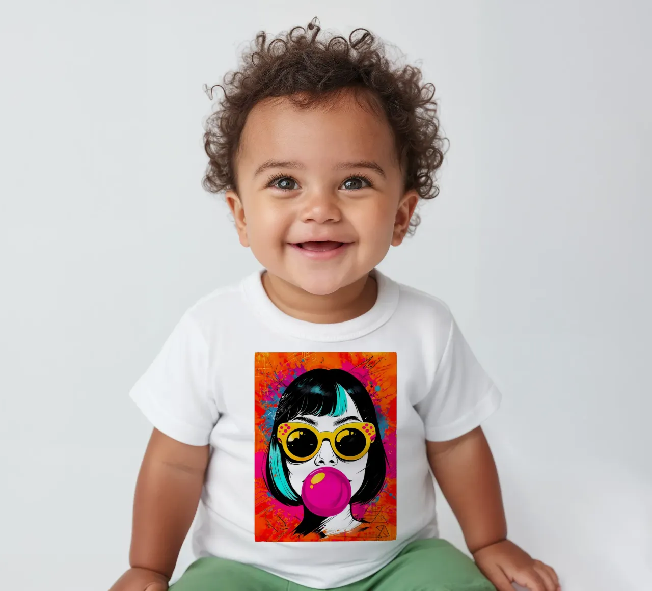 Ragazza pop art con gomma da masticare maglietta neonato da 🎁 ARTVI-SHOP