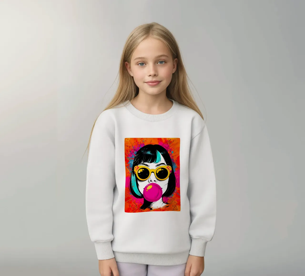 Ragazza pop art con gomma da masticare felpa bambino da 🎁 ARTVI-SHOP