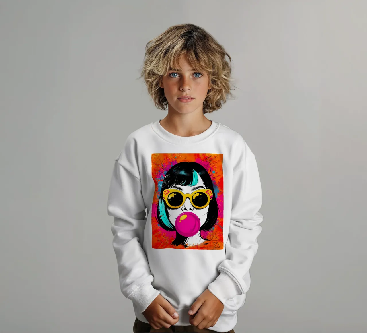 Ragazza pop art con gomma da masticare felpa bambino da 🎁 ARTVI-SHOP