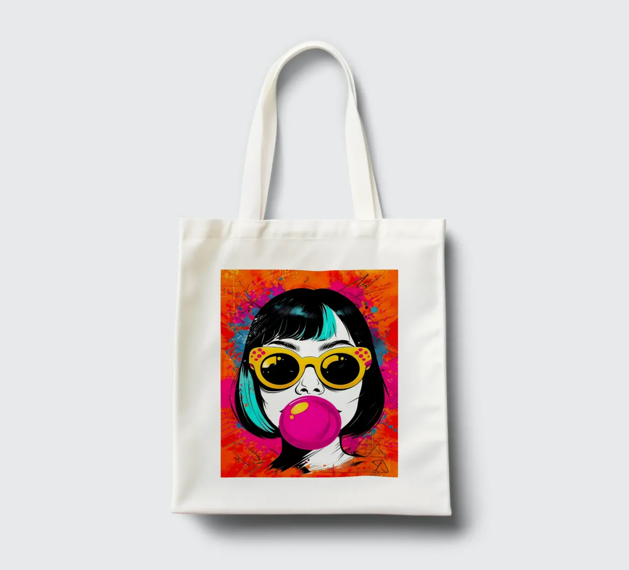 Ragazza pop art con gomma da masticare borsa in juta da 🎁 ARTVI-SHOP