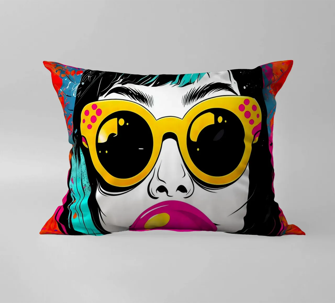 Ragazza pop art con gomma da masticare cuscino da 🎁 ARTVI-SHOP
