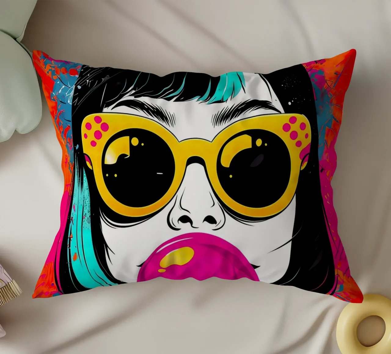 Ragazza pop art con gomma da masticare cuscino da 🎁 ARTVI-SHOP