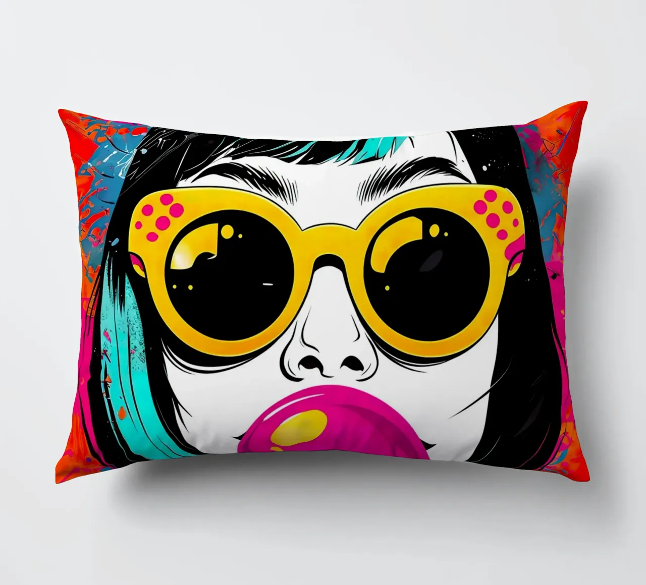 Ragazza pop art con gomma da masticare cuscino da 🎁 ARTVI-SHOP