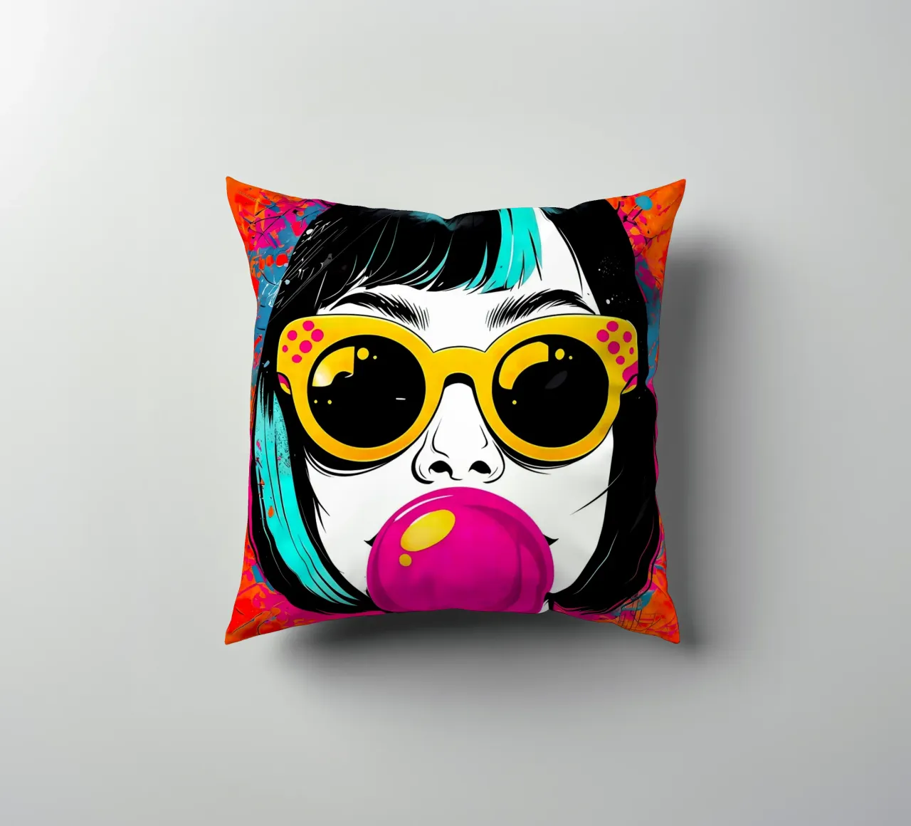 Ragazza pop art con gomma da masticare cuscino da 🎁 ARTVI-SHOP
