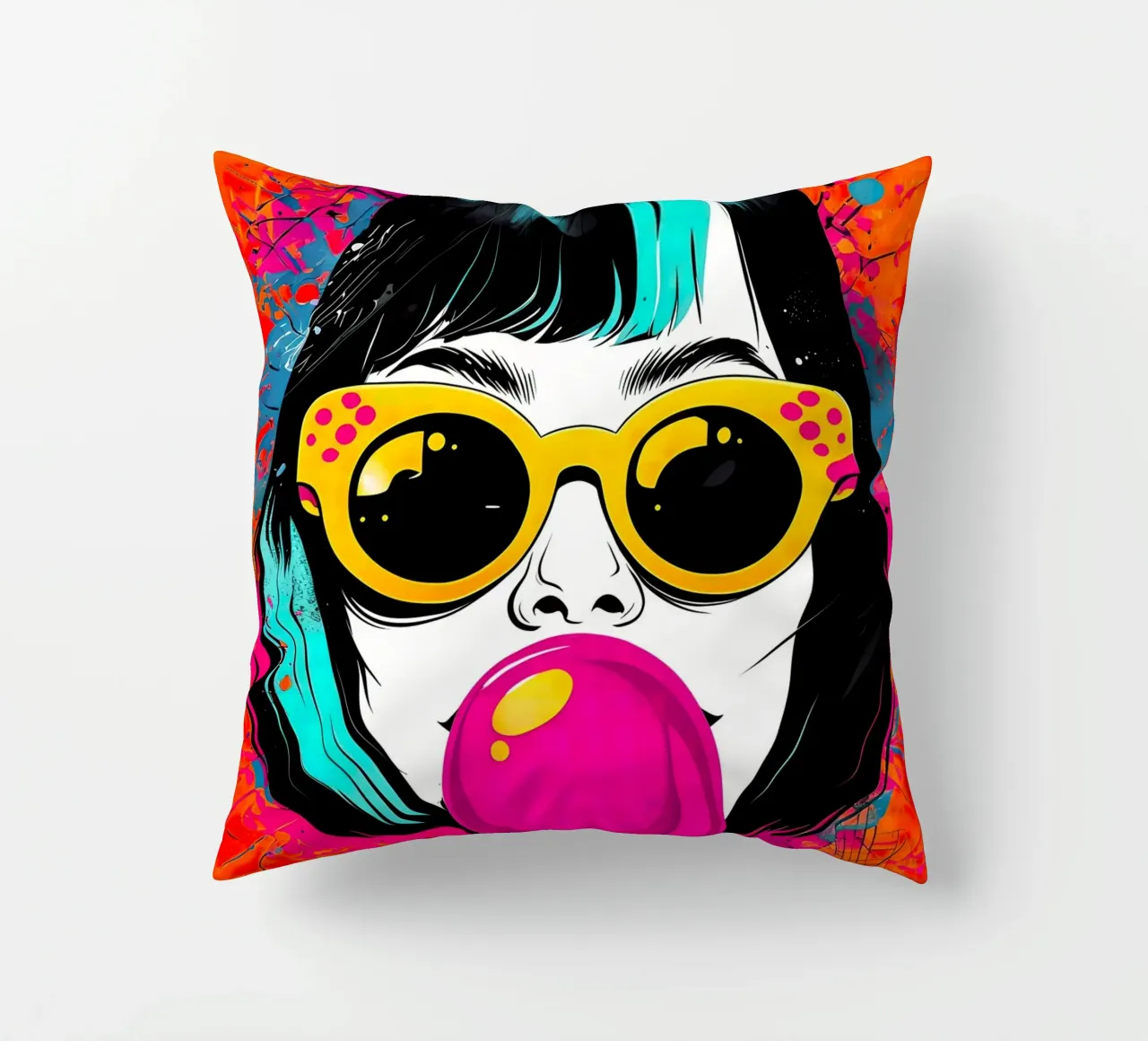 Ragazza pop art con gomma da masticare cuscino da 🎁 ARTVI-SHOP