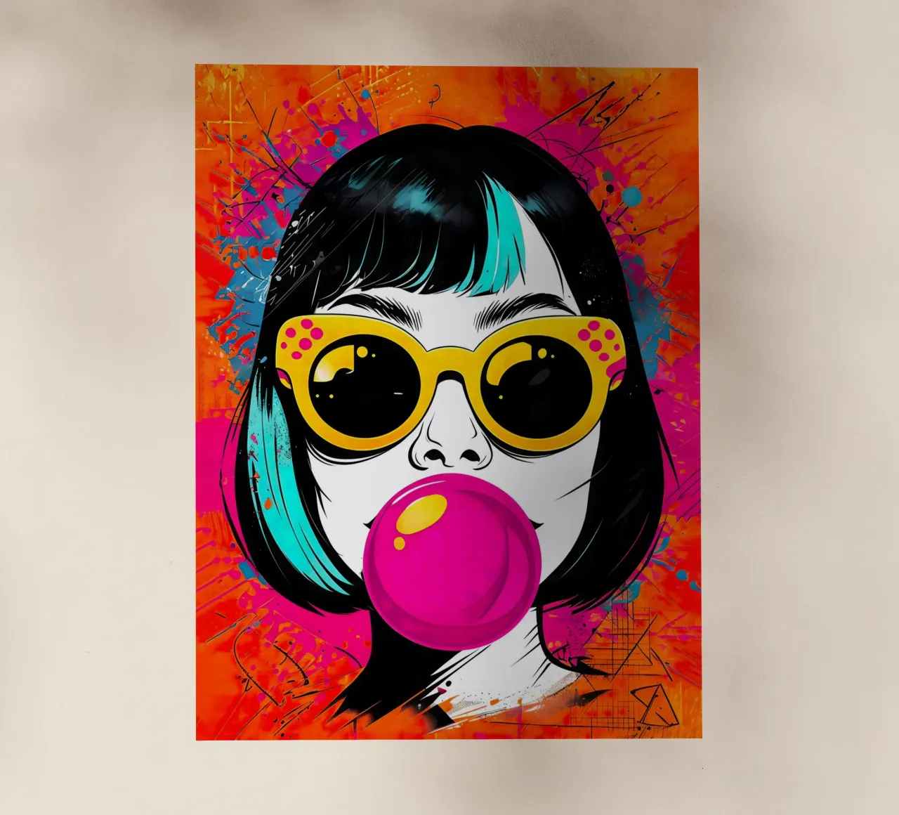 Ragazza pop art con gomma da masticare pellicola backlit da 🎁 ARTVI-SHOP