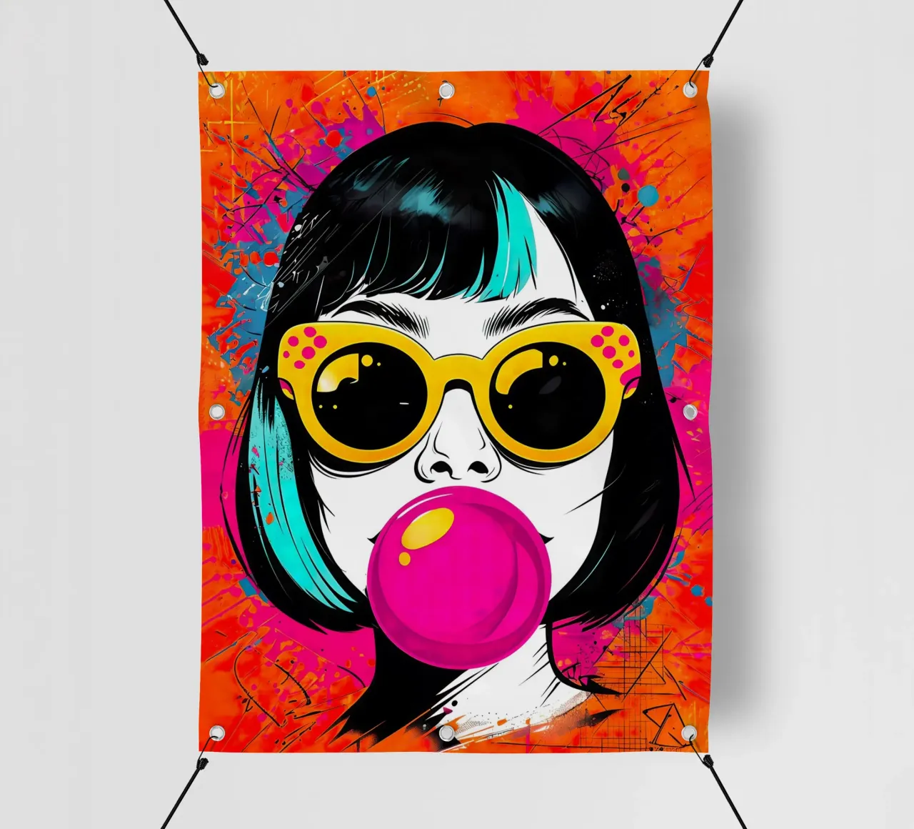 Ragazza pop art con gomma da masticare telo in pvc da 🎁 ARTVI-SHOP