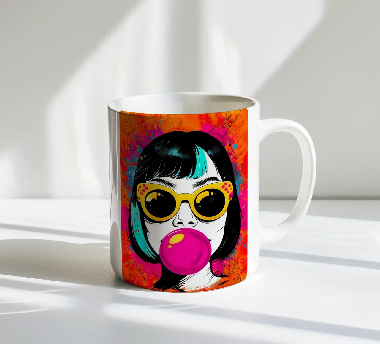 Ragazza pop art con gomma da masticare tazza in ceramica da 🎁 ARTVI-SHOP